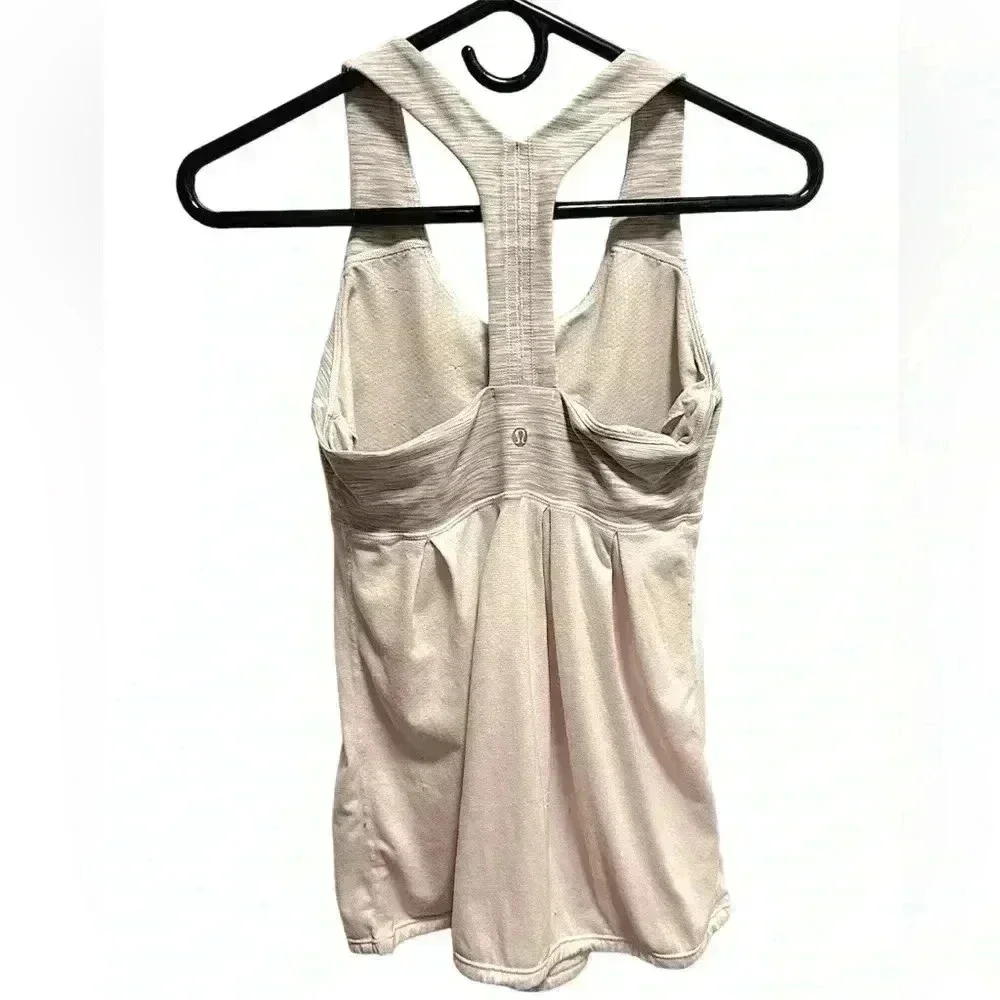 LULULEMON 🍋 LIGHT PINK AND GRAY CROSSBACK TANK TOP WITH BUILT IN BRA - Picture 2 of 3